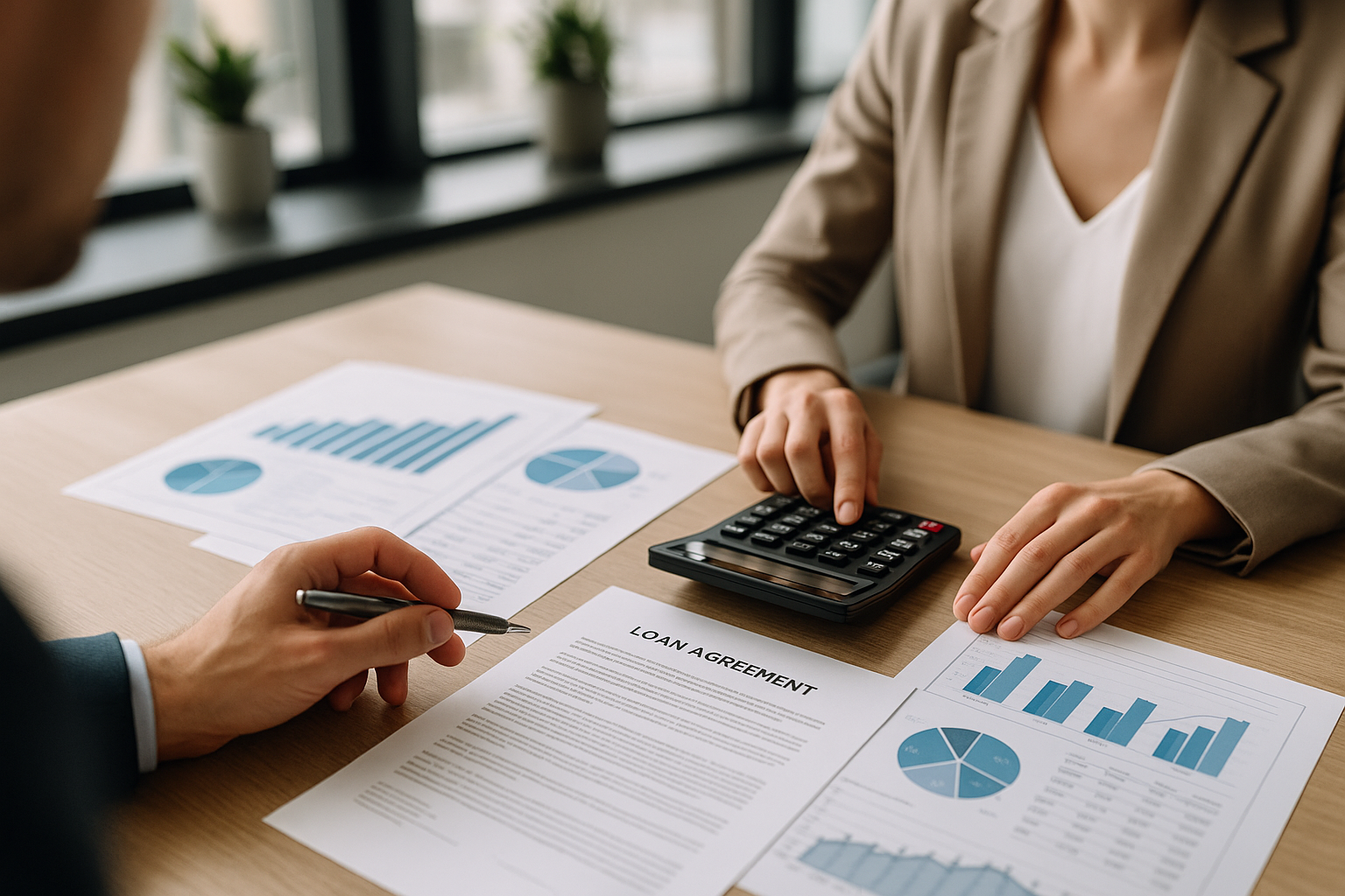 Documenti e calcolatrice su una scrivania per valutare un finanziamento e pianificare una spesa importante