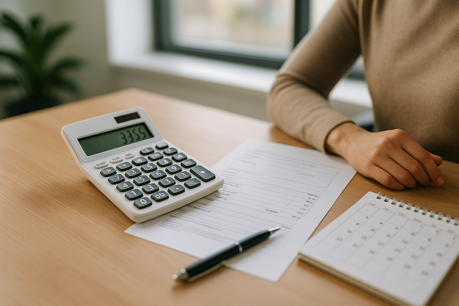 Calcolo del budget per finanziare spese sanitarie con documenti e calcolatrice