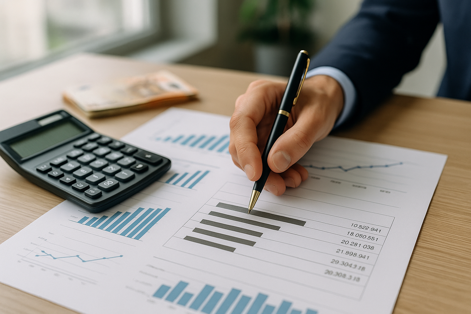 Calcolatrice e documenti con piano rateale su una scrivania, a rappresentare la scelta di un finanziamento a tasso stabile