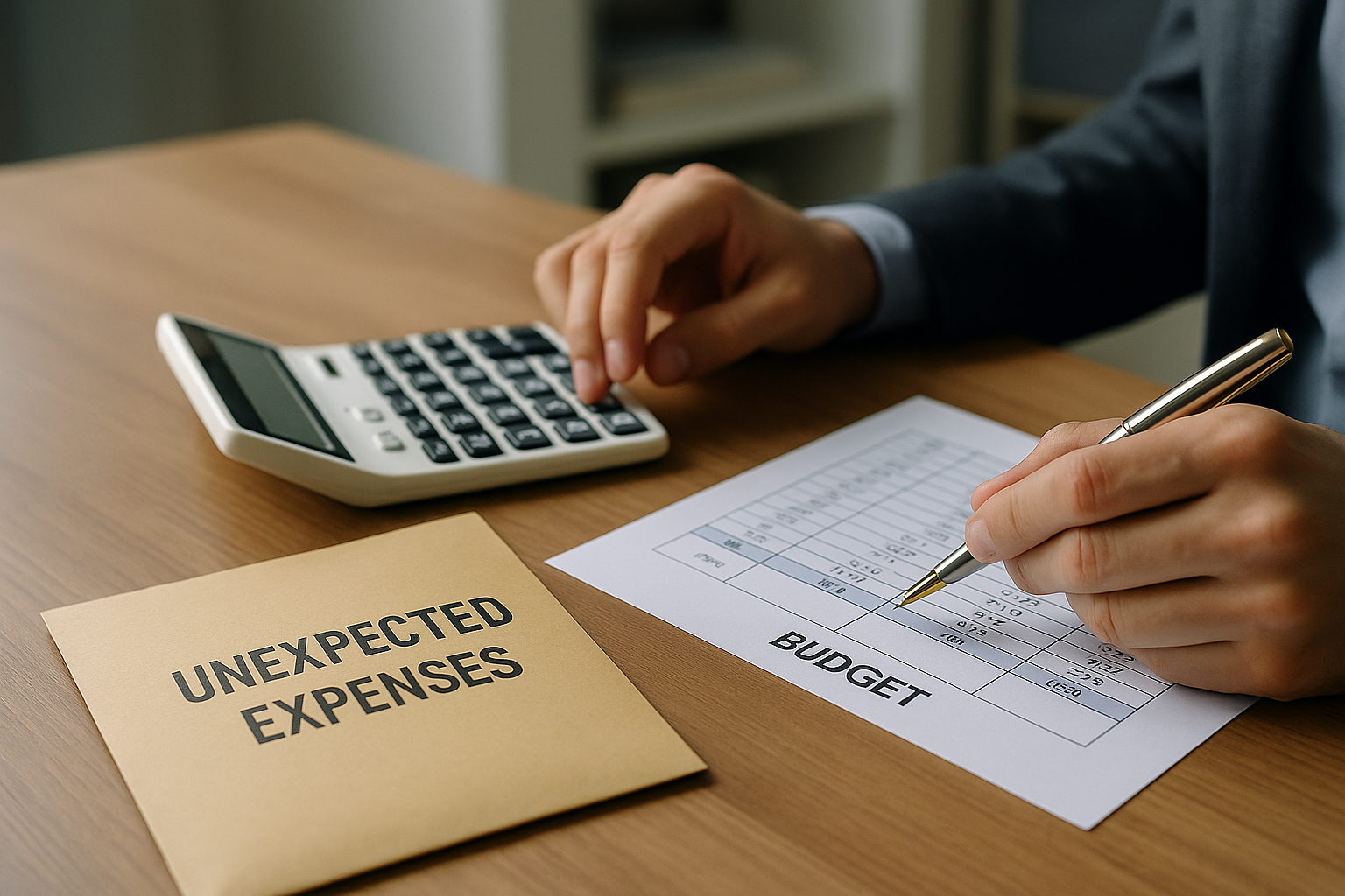 Calcolatrice e foglio di budget per valutare un finanziamento per spese impreviste
