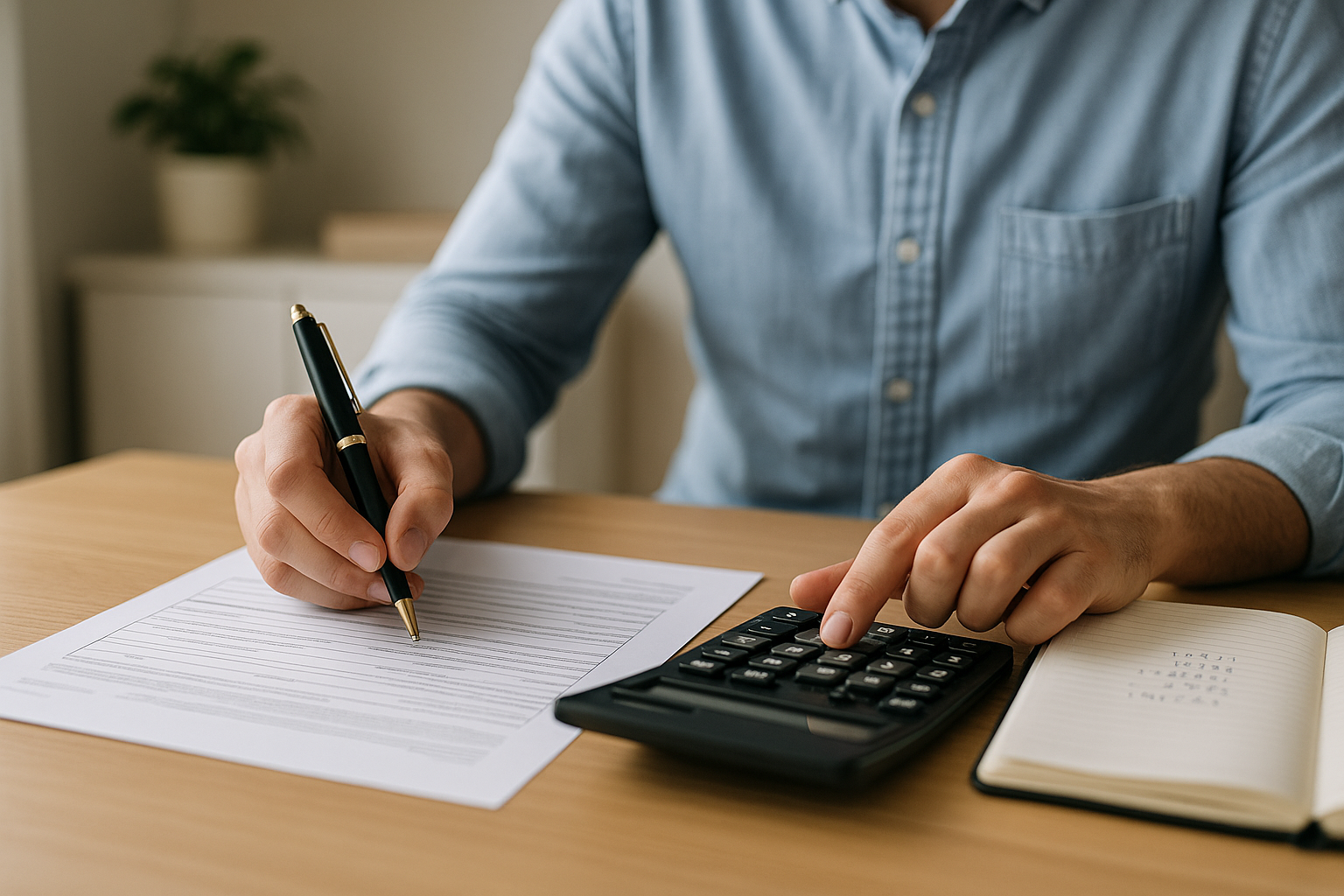 Calcolo della rata e verifica dei costi di un finanziamento con documenti ordinati sul tavolo